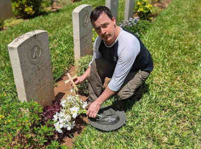 David Lamb at the Dar-es-Salaam war graves cenetery.