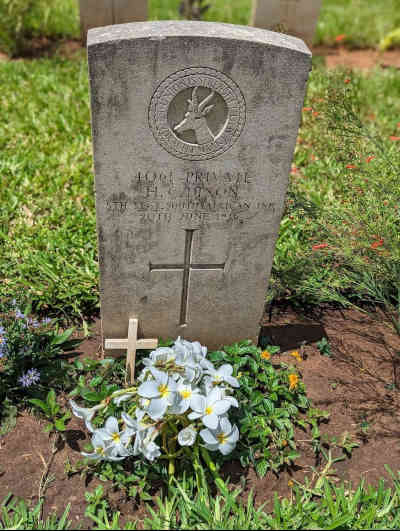 Grave of Private Dixon at the Dar-es-Saleem war graves cenetery.