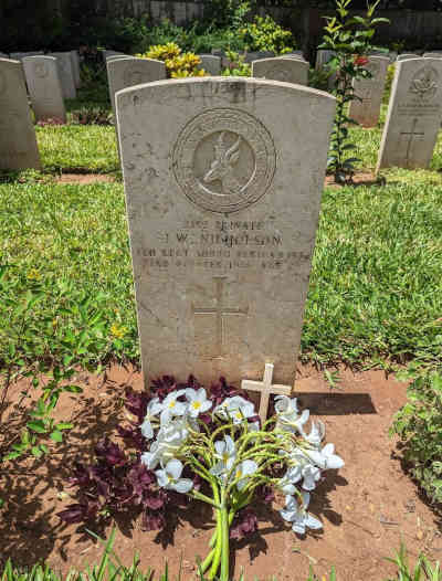 Grave of Private Nicholson at the Dar-es-Saleem war graves cenetery.